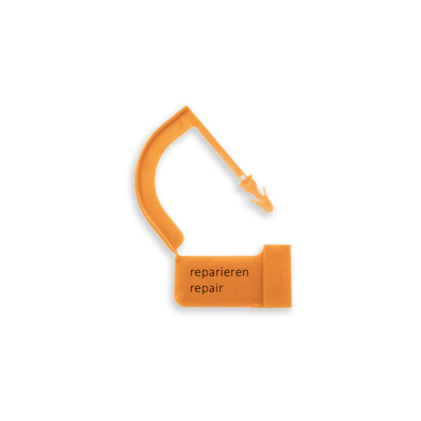 Reparaturanhänger aus Kunststoff – orange – „reparieren / repair“