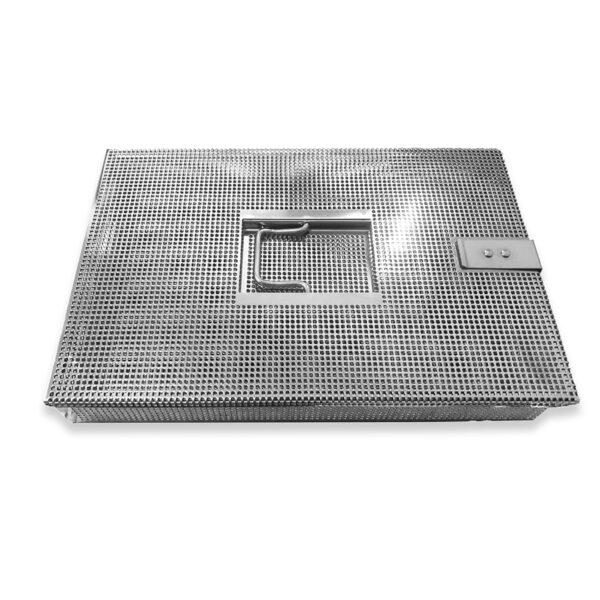 CBM System-Kleinteilsieb aus Lochblech mit Deckel, AISI304 Edelstahl, elektrolytisch poliert, 270 x 170 x 35 mm, mit Griff